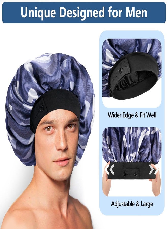 WINSTECK Satin Bonnets for Men Women, Hair Bonnet for Sleeping wih Adjustable & Soft Elastic Band, Large Silk Sleep Bonnet for Curly Hair Braids Stay on All Night (OceanCamo) - Image 3